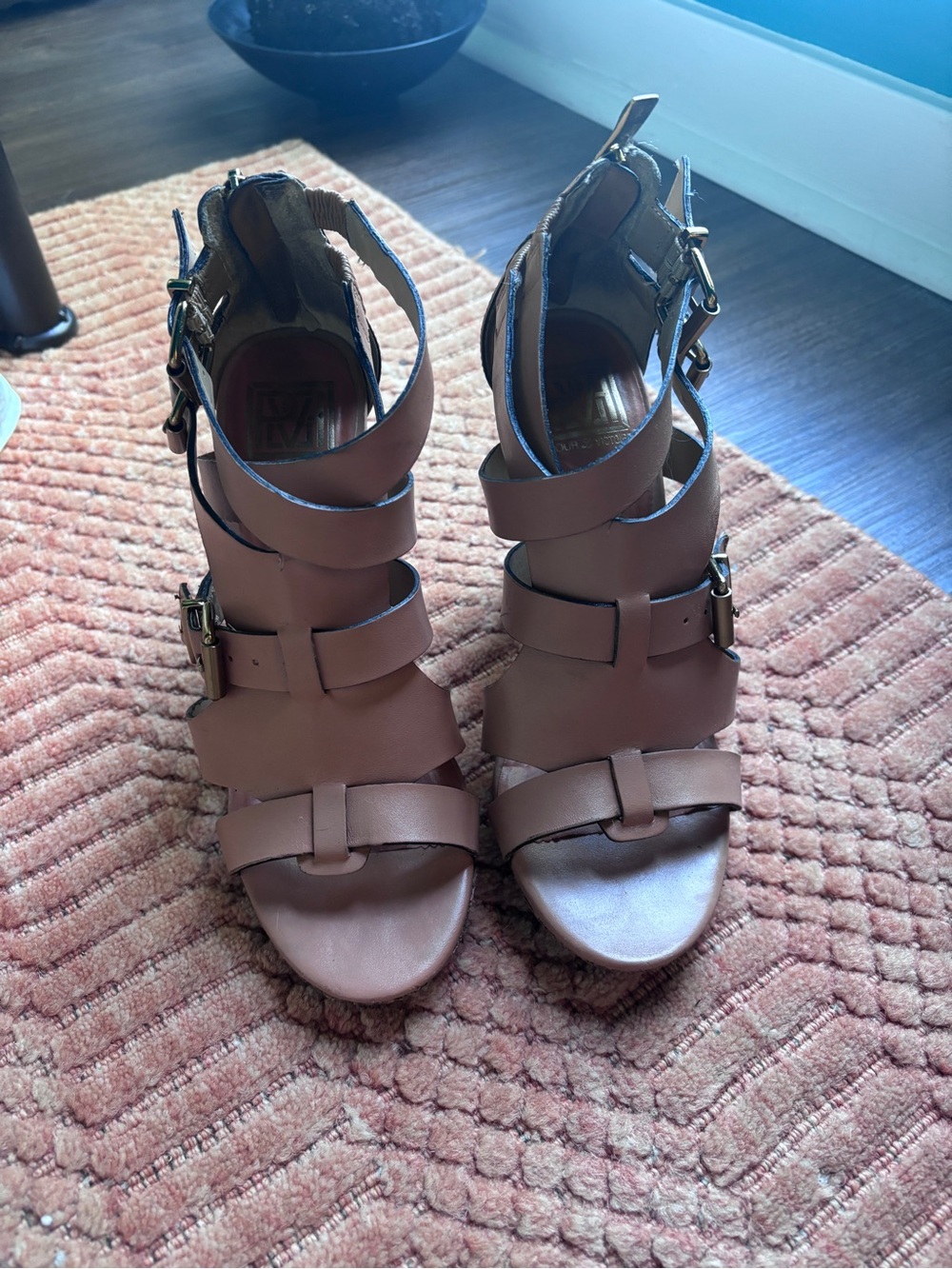 Pour La Victoire Tan Strappy Leather High-Heel Sandals